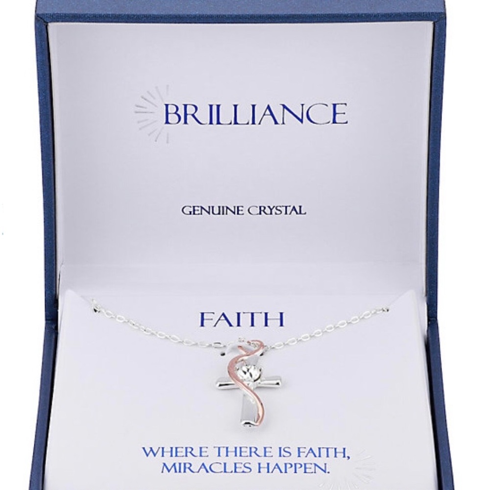 Silver Faith Cross Pendant Necklace with Rose Gold